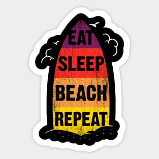 Eat Sleep Beach Repeat retro sunset surfboard Sticker